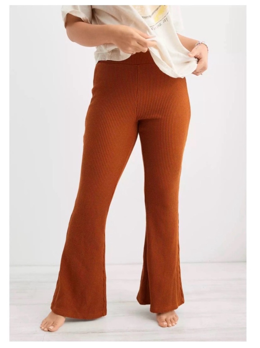 Aerie Waffle High Waisted Flare Pant Size Large
